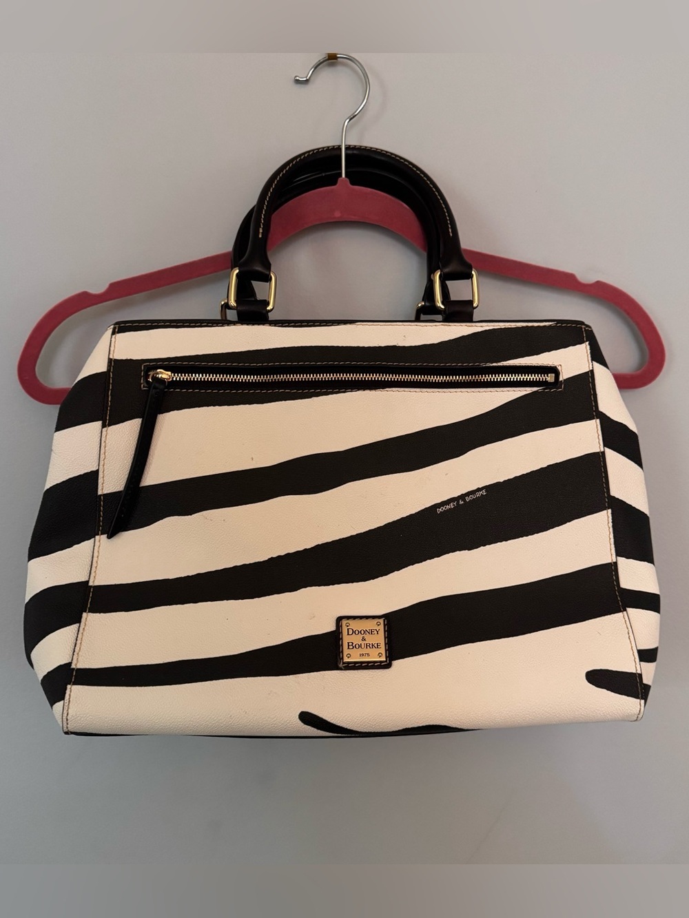 Dooney & Bourke Zebra Print Satchel Shoulder Bag Black White Leather Purse